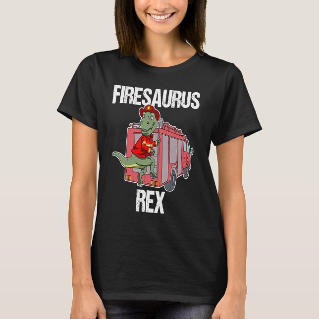 Camiseta Firesaurus Rex Dinosaur Firefighter Fireman Boys (Frente)