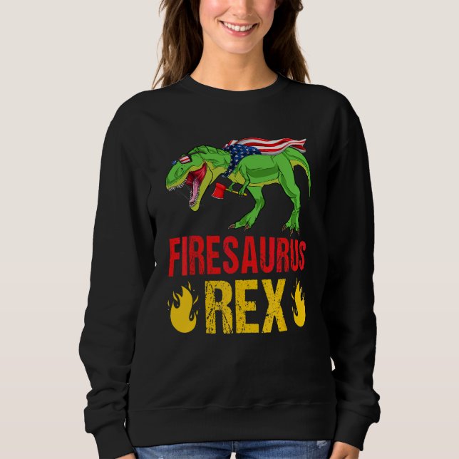Camiseta Firesaurus Rex Dinossauros Fogo Bombeiro Vintage (Frente)