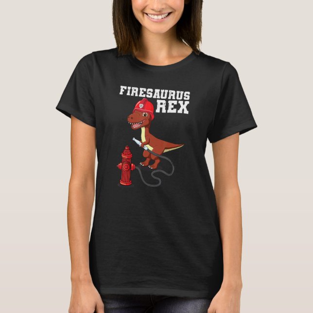 Camiseta Firesaurus Rex Firefighter Rex Dinosaur Fireman Bo (Frente)