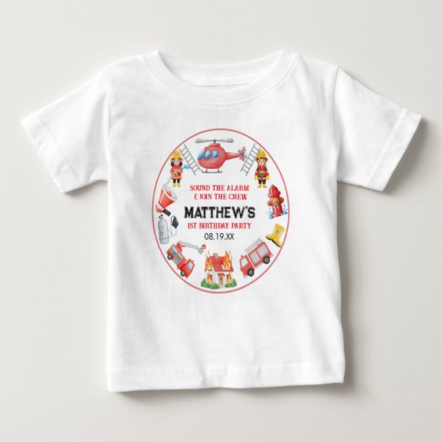 Camiseta Firetrucks Boy 1st Birthday | Cute Little party (Frente)