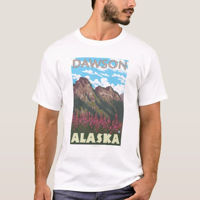Camiseta Fireweed & montanhas - Dawson, Alaska (Frente)