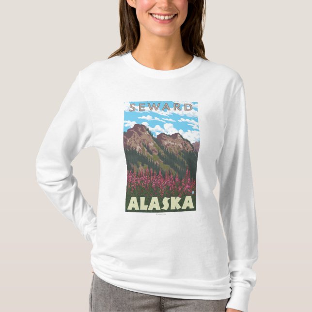 Camiseta Fireweed & montanhas - Seward, Alaska (Frente)