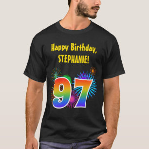 Camiseta Fireworks divertido + padrão arco-íris "97" Aniv