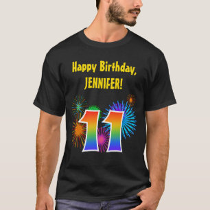Camiseta Fireworks divertido + Rainbow Pattern "11" Anivers