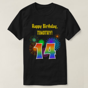 Camiseta Fireworks divertido + Rainbow Pattern "14" Anivers