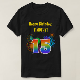 Camiseta Fireworks divertido + Rainbow Pattern "15" Anivers