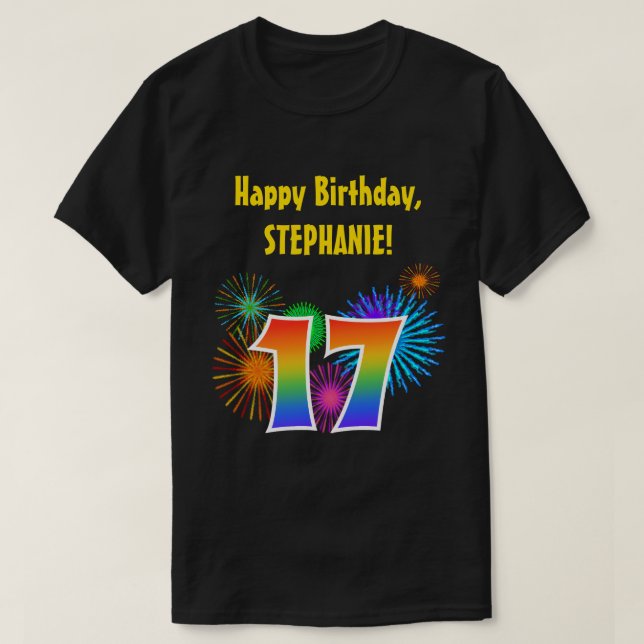 Camiseta Fireworks divertido + Rainbow Pattern "17" Anivers (Frente do Design)