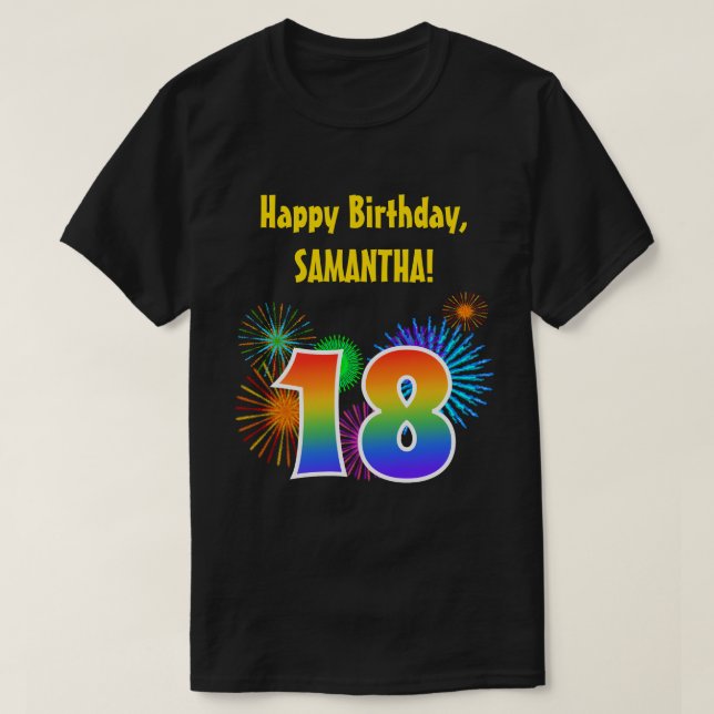 Camiseta Fireworks divertido + Rainbow Pattern "18" Anivers (Frente do Design)