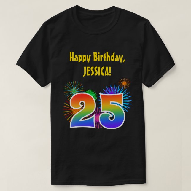 Camiseta Fireworks divertido + Rainbow Pattern "25" Anivers (Frente do Design)