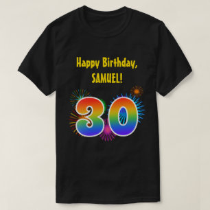 Camiseta Fireworks divertido + Rainbow Pattern "30" Anivers