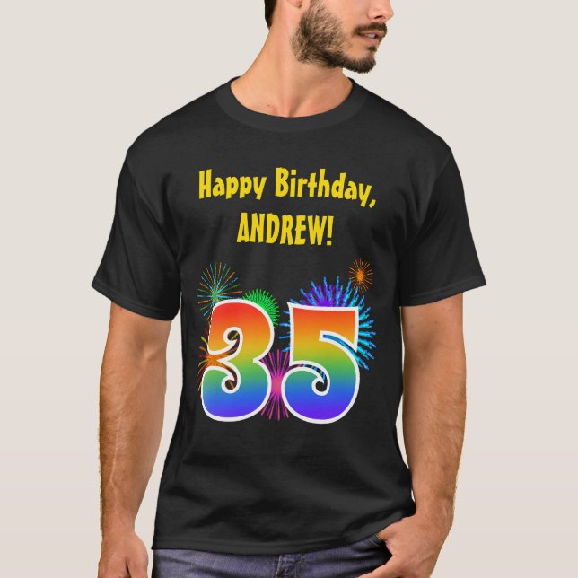 Camiseta Fireworks divertido + Rainbow Pattern "35" Anivers (Frente)