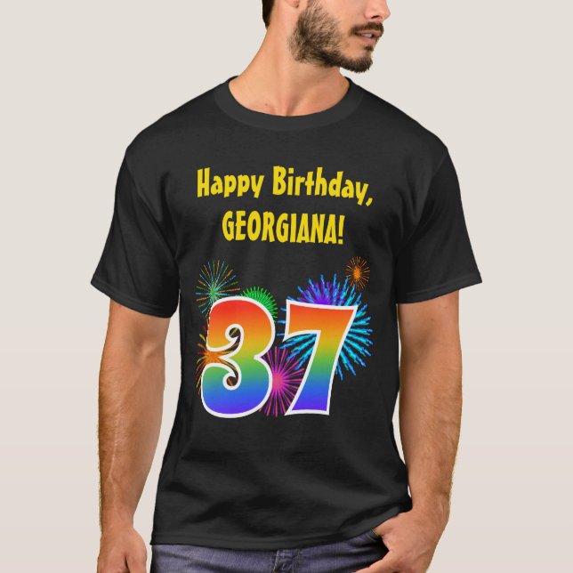 Camiseta Fireworks divertido + Rainbow Pattern "37" Anivers (Frente)