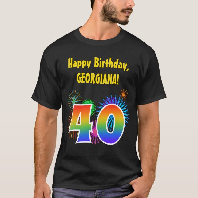 Camiseta Fireworks divertido + Rainbow Pattern "40" Anivers (Frente)