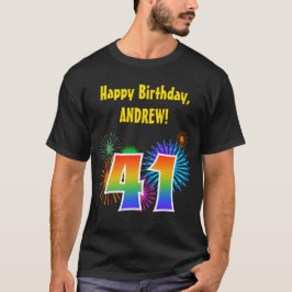 Camiseta Fireworks divertido + Rainbow Pattern "41" Anivers