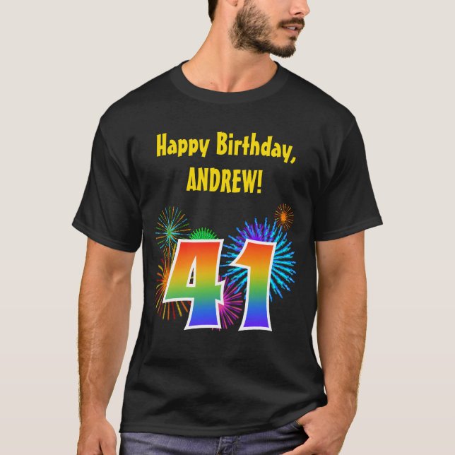 Camiseta Fireworks divertido + Rainbow Pattern "41" Anivers (Frente)