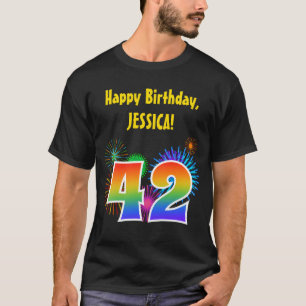 Camiseta Fireworks divertido + Rainbow Pattern "42" Anivers