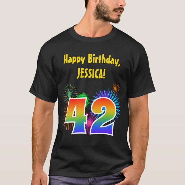 Camiseta Fireworks divertido + Rainbow Pattern "42" Anivers (Frente)
