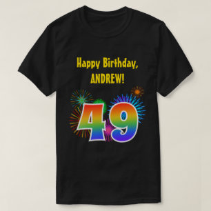 Camiseta Fireworks divertido + Rainbow Pattern "49" Anivers