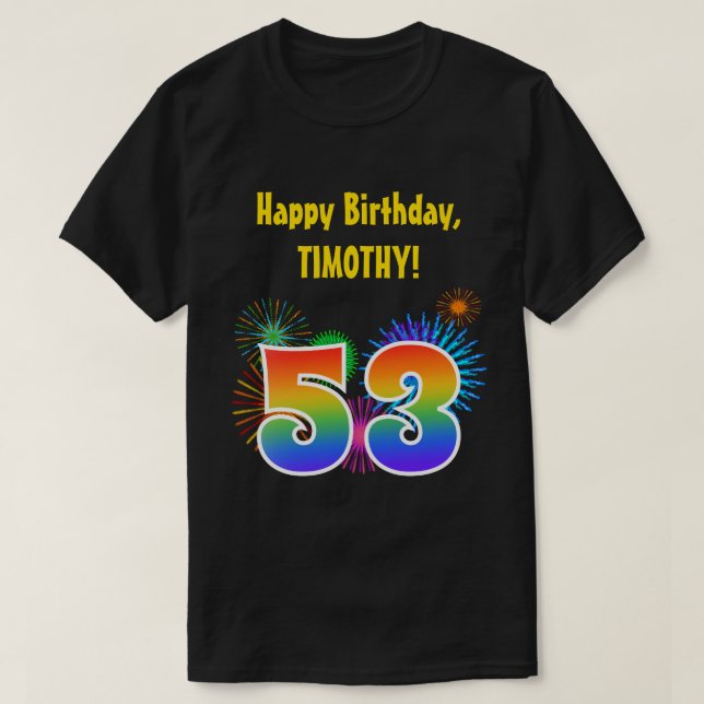 Camiseta Fireworks divertido + Rainbow Pattern "53" Anivers (Frente do Design)