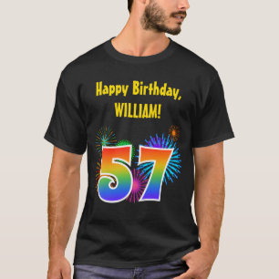 Camiseta Fireworks divertido + Rainbow Pattern "57" Anivers