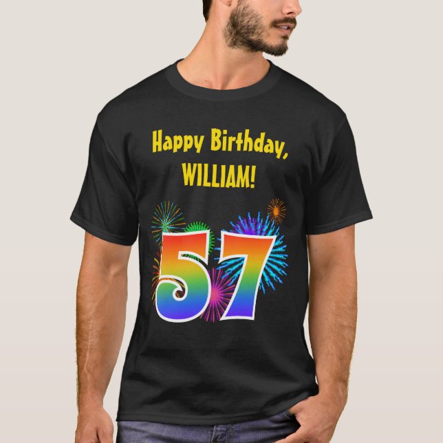 Camiseta Fireworks divertido + Rainbow Pattern "57" Anivers (Frente)