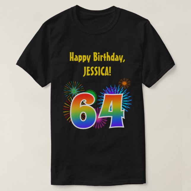 Camiseta Fireworks divertido + Rainbow Pattern "64" Anivers (Frente do Design)