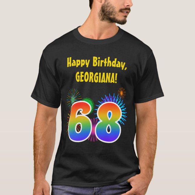Camiseta Fireworks divertido + Rainbow Pattern "68" Anivers (Frente)