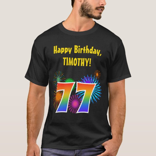Camiseta Fireworks divertido + Rainbow Pattern "77" Anivers (Frente)