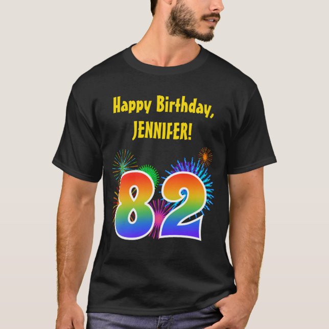 Camiseta Fireworks divertido + Rainbow Pattern "82" Anivers (Frente)