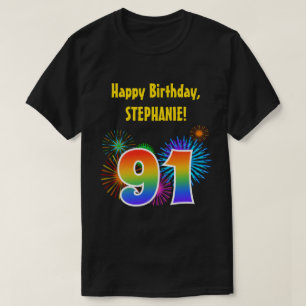 Camiseta Fireworks divertido + Rainbow Pattern "91" Anivers