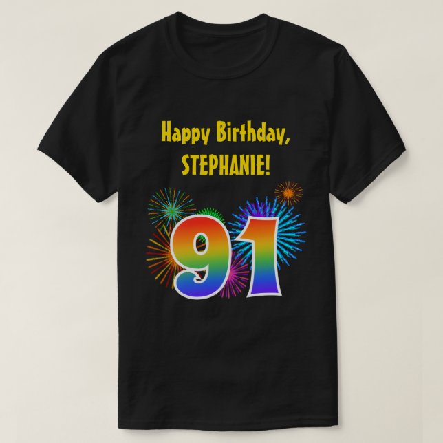 Camiseta Fireworks divertido + Rainbow Pattern "91" Anivers (Frente do Design)