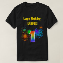 Camiseta Fireworks divertido + Rainbow Patterno "1" Anivers