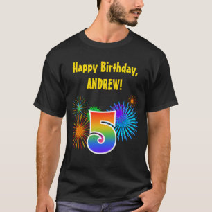 Camiseta Fireworks divertido + Rainbow Patterno "5" Anivers