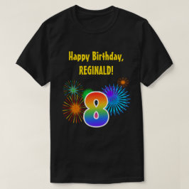Camiseta Fireworks divertido + Rainbow Patterno "8" Anivers
