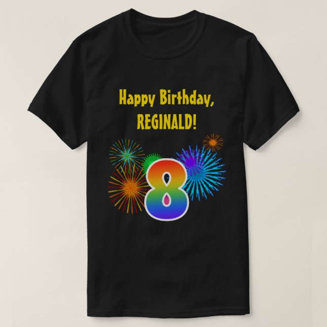 Camiseta Fireworks divertido + Rainbow Patterno "8" Anivers (Frente do Design)
