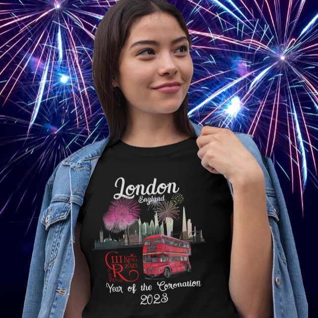 Camiseta Fireworks Red Bus Coronation 2023 de Londres (Criador carregado)