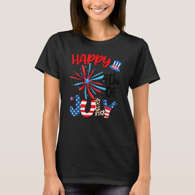Camiseta Fireworks Star Lepard Fireworks American Happy 4th (Frente)