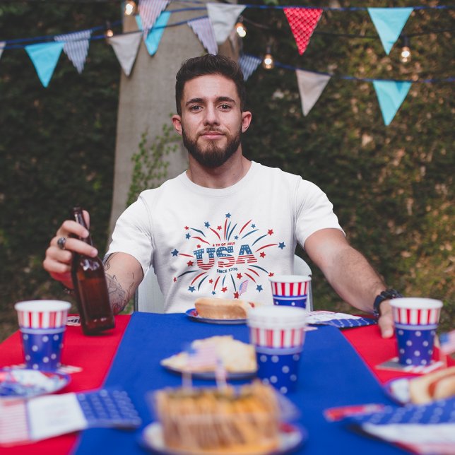 Camiseta Fireworks USA Patriótico Red White Blue (Criador carregado)