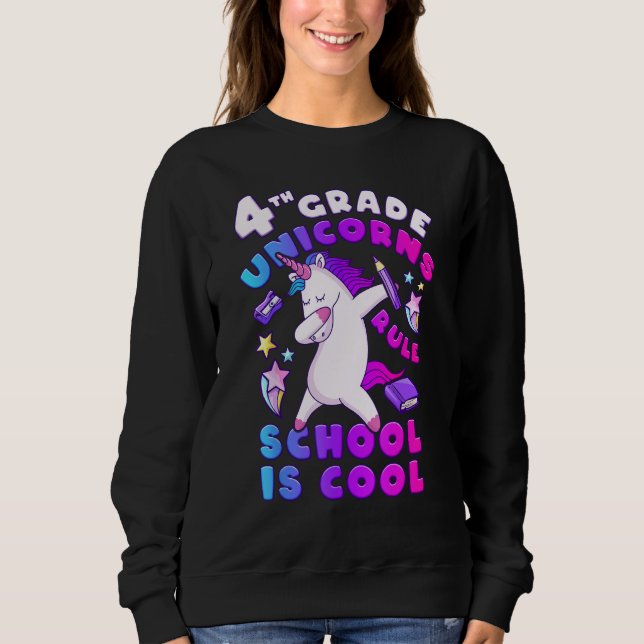 Camiseta First Day of School, Girl 4th Grade, Unicorn, Back (Frente)