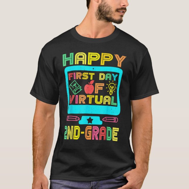 Camiseta First Day Of Virtual 2nd Grade Back To School  Boy (Frente)