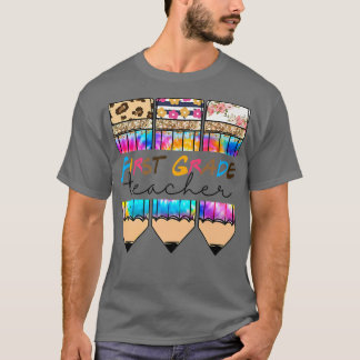 Camiseta First Grade Teacher Leopard Tie Dye Pencil Back To