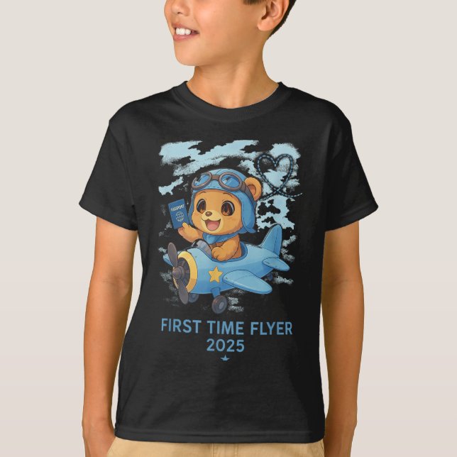 Camiseta First Time Flyer 2025 Teddy Bear Aviator Kids Todd (Frente)
