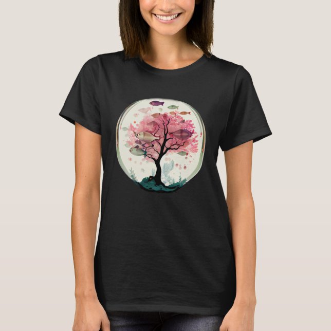 Camiseta Fish swimming with Cherry blossom coral tree under (Frente)