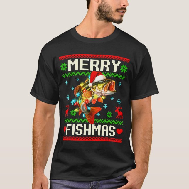 Camiseta Fishing B Fish Merry Fishmas Fisherman Ugly Christ (Frente)