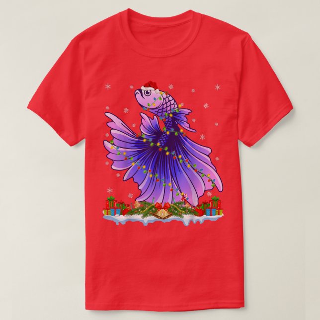 Camiseta Fishing Lover Family Matching Santa Betta Fish Chr (Frente do Design)