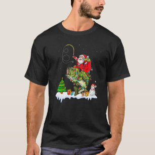 Camiseta Fishing Natal Papai Noel Montando Feliz Fishmas Pi