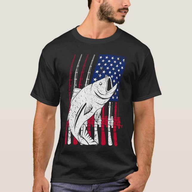 Camiseta Fishing Rod and American Flag (Frente)