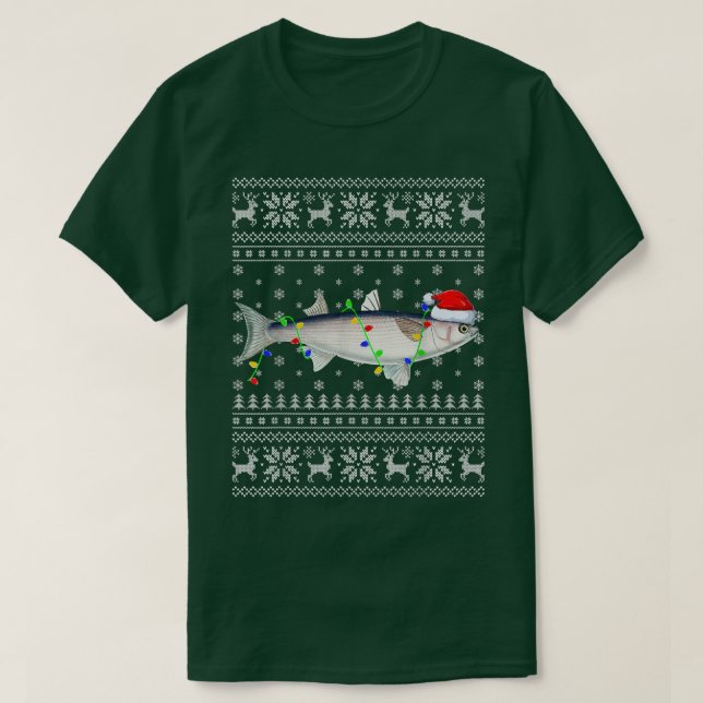 Camiseta Fishing Xmas Lighting Santa Ugly Mullet Fish Chris (Frente do Design)