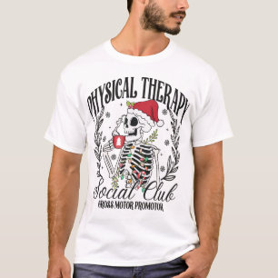 Camiseta Fisioterapia de Natal Esqueleto Chapéu de Papai No