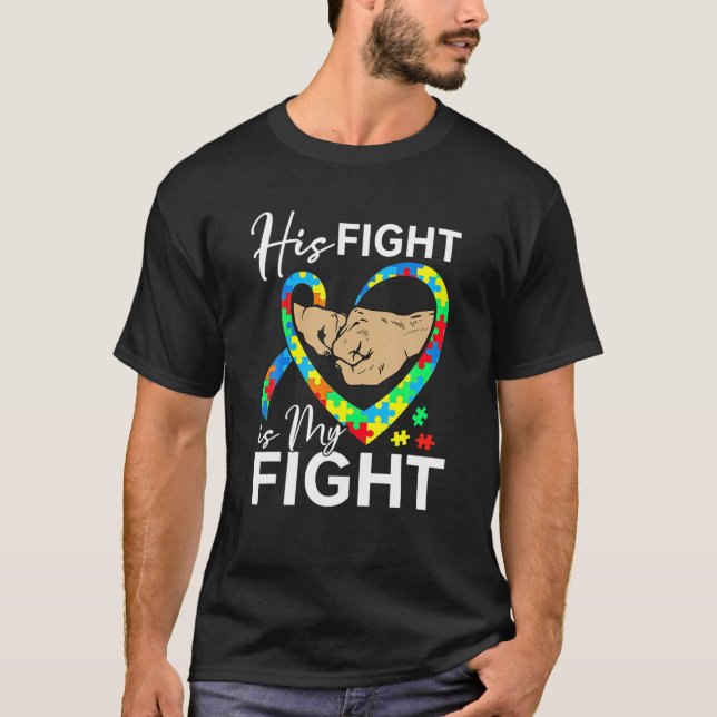 Camiseta Fist Bump Ribbon Quebra-cabeça a Luta Contra O Aut (Frente)
